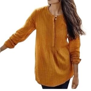 J.Jill Mustard Yellow Textured Tunic Blouse - Size Large